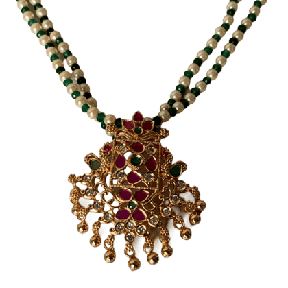 Enchanting Green and White Beaded Necklace with Elegant Pendant