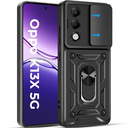 A rtistque Armor Bumper Back Case Cover for Oppo K13x 5G | Stylish Ring Holder & Inbuilt Stand | Sliding Camera Cover | Shockproof TPU Protective Design | Oppo K13x 5g Back Cover - Black A rtistque Armor Bumper Back Case Cover for Oppo K13x 5G | Stylish 