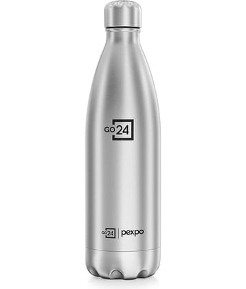 Go24 Electro Tri-ply Vacuum Insulated Steel Finish Silver Stainless Steel Water Bottle 1000 mL ( Set of 1 )