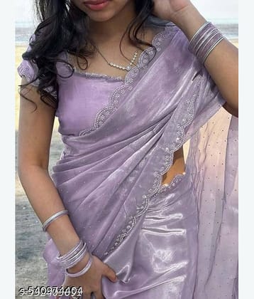 Shivadit ethnic Net Embellished Banarasi saree With Unstitched Blouse Piece ( Lavender )