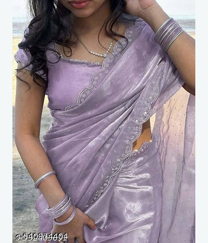 Shivadit ethnic Net Embellished Banarasi saree With Unstitched Blouse Piece ( Lavender )