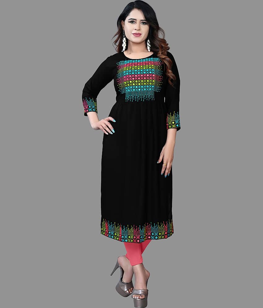 HAYA - Black Rayon Women's Straight Kurti ( Pack of 1 )