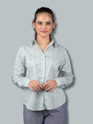 OWO THE LABEL Shirt printed for women daily wear and party wear Cotton Lycra Small Print Casual Shirt (OTL-SHRT-1001)-Multicolour / S