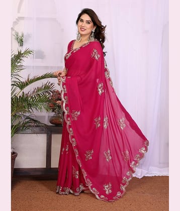DIKONA DESIGNER Georgette Embroidered Regular Saree With Unstitched Blouse Piece ( Pink )
