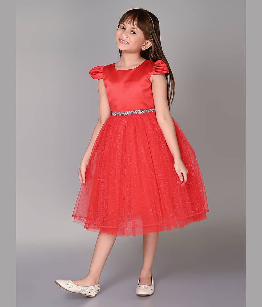 Toy Balloon Kids Net Frock For Girls ( Pack of 1 , Red )