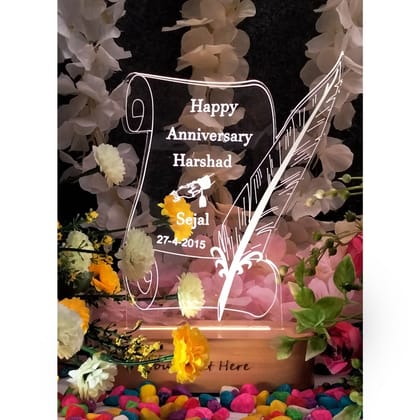Personalized 3D Illusion LED Lamp for Wedding Memories-Warm White