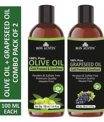 Bon Austin Premium Olive Oil & Grapeseed Oil - Cold Pressed & Unrefined Combo pack of 2 bottles of 100 ml(200 ml)