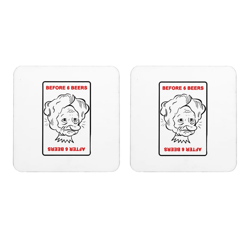 Multicolor Before 6 Beers After 6 Beers Set Of 2 Square Wooden Coaster