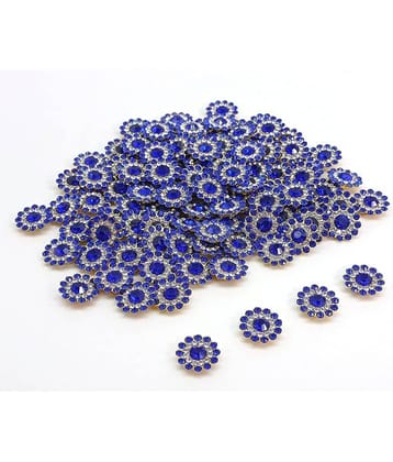 PRANSUNITA 90 pcs Zarkan Flower Shape Claw Cup Sew on Rhinestone Crystal Glass Beads Buttons Stones for Jewellery Making, Dress Decoration, Crafts & Embroidery Works, Belt and Shoes – Size 14 mm – Colour -Blue