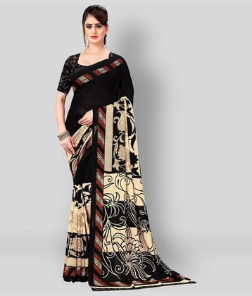 ANAND SAREES Georgette Printed Saree With Unstitched Blouse Piece ( Black )