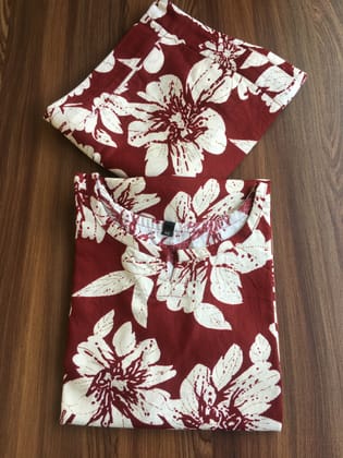 Hibiscus - Maroon - Cord Set - Pure Cotton-38 - M