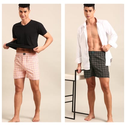 2 Pack Checked Cotton Boxers-L