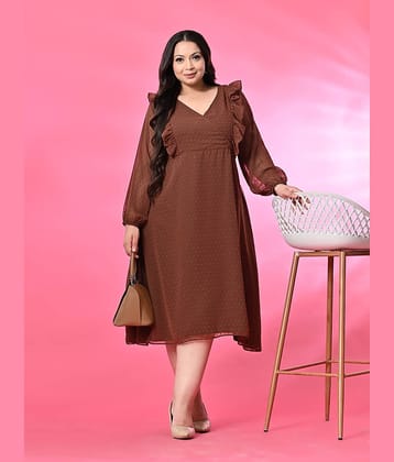 PrettyPlus by Desinoor.com Women Georgette Self Design Fit & Flare Dress ( Brown )