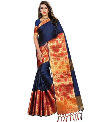 Women's Jacquard Woven Saree With Unstitched Blouse 5.5Mtr (Blue)-PID54519 Women's Jacquard Woven Saree With Unstitched Blouse 5.5Mtr (Blue)-PID54519
