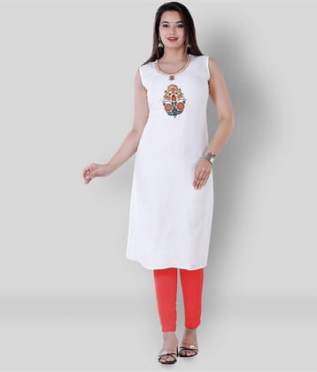 P PRIYA FASHION - White Rayon Women's Straight Kurti ( Pack of 1 )
