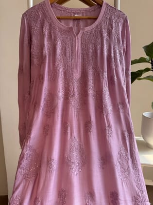 Muslin Chikankari Kurti with Mukaish work - Lavander-Lavander / Muslin / S