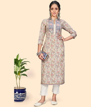 Vbuyz - Beige Cotton Women's Straight Kurti ( Pack of 1 )