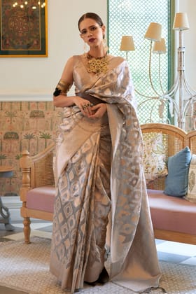 Grey Woven Tissue Saree