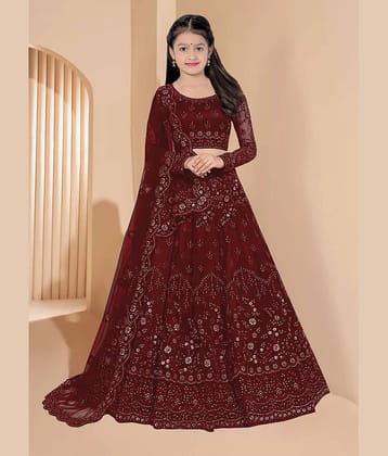 Keyura Net Lehenga Choli Set For Girls ( Pack of 1 , Maroon )