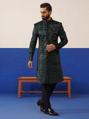 Black & Grey Textured Indo Set with Dragon Embroidery-XS/36 / Indo Pant Set