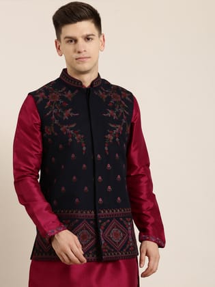 Navy Pashmina Embroidered Jacket-XS/36