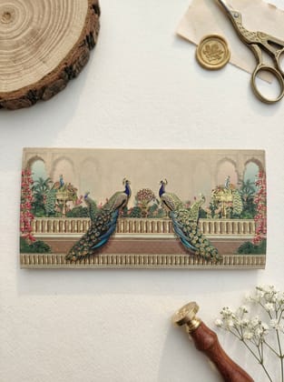 The Peacock Sanctuary Envelope – Premium Designer Money Envelope for Wedding & Luxury Gifting