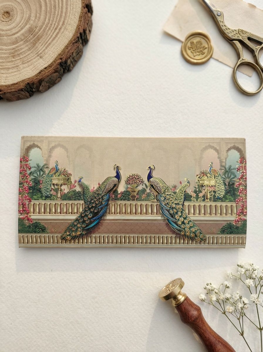 The Peacock Sanctuary Envelope – Premium Designer Money Envelope for Wedding & Luxury Gifting