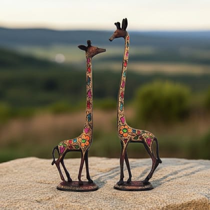 Brass Giraffe Showpiece Statue � Handcrafted Brass Animal Home Decor Gift, Height : 22 Inch (ANMAS157)