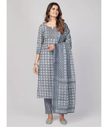 Vbuyz - Blue Straight Cotton Women's Stitched Salwar Suit ( Pack of 1 )