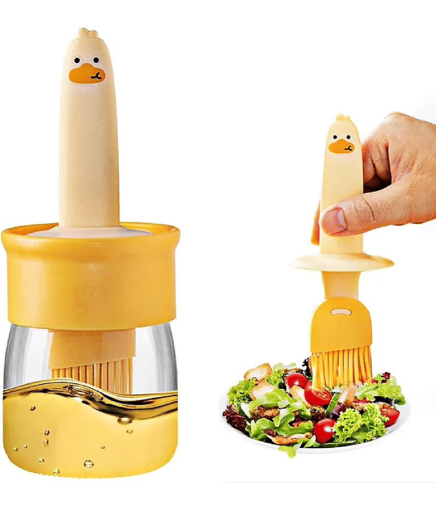 VillWin Yellow Plastic Oil Dispenser 200ml with Silicone Basting Brush ( Set of 1 )