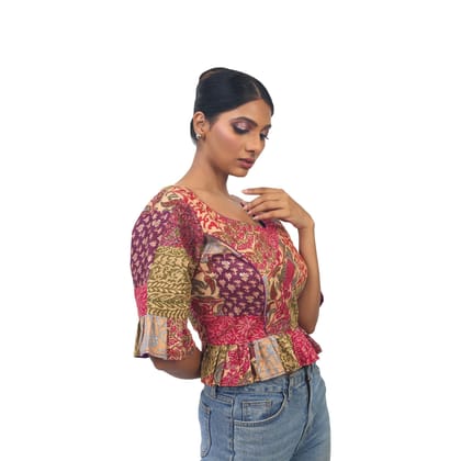 TheHangr Digital Print Multicolour Silk Designer Blouse -  32