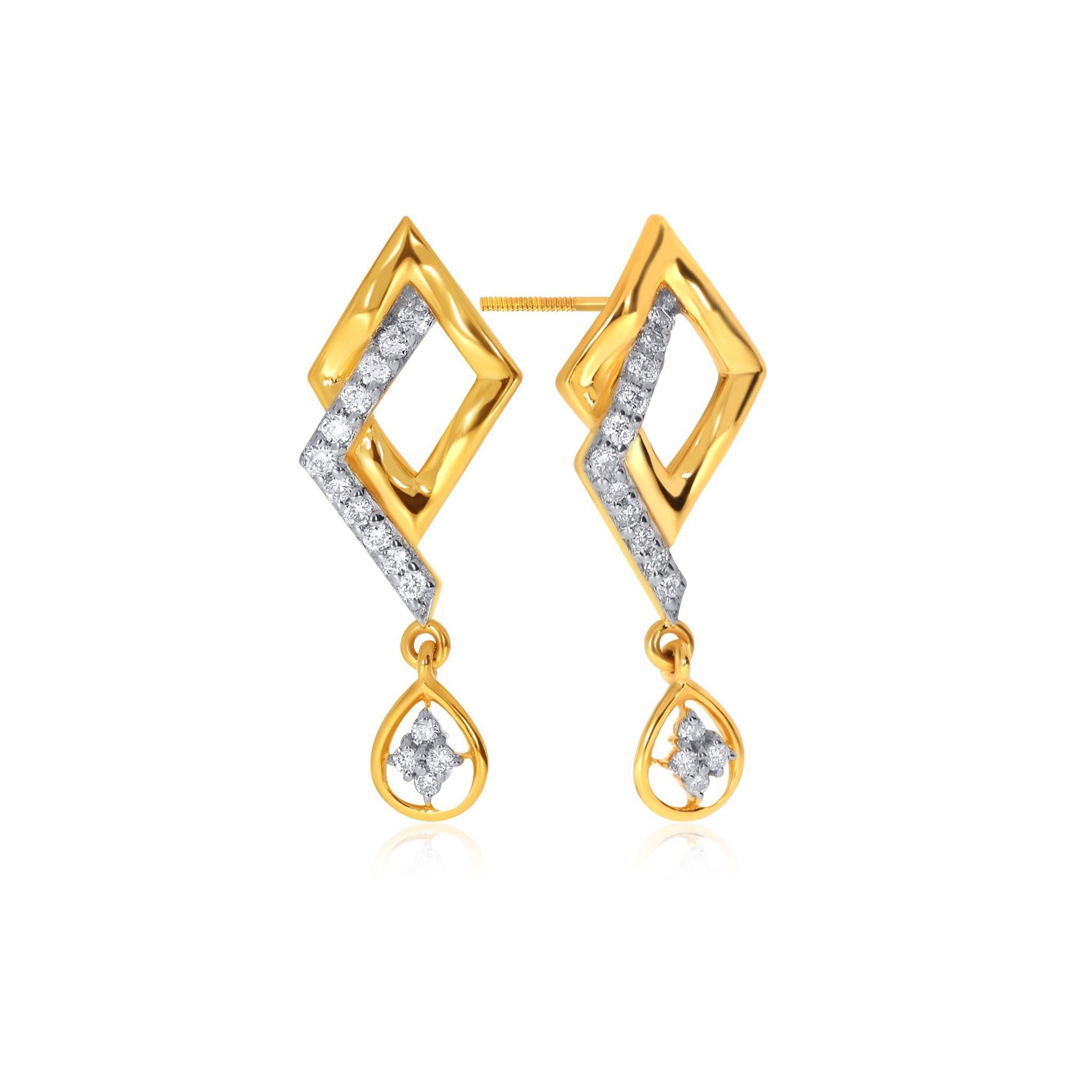 Senco Gold Elegant Wonder Diamond Drop Earrings (1.8 gram / 0.16 Ct / HI-SI / 18K Yellow Gold)