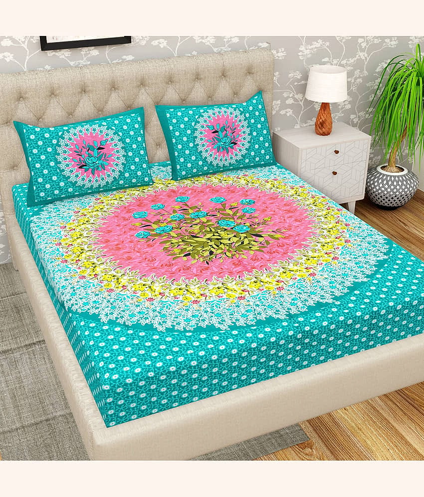Cosito Cotton 1 Double Bedsheet with 2 Pillow Covers ( Green )
