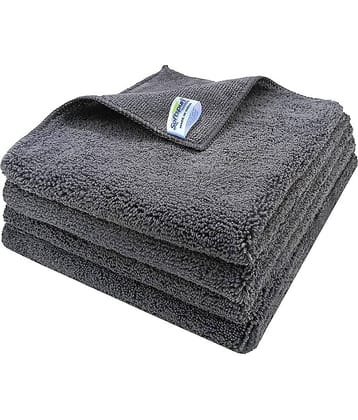 SOFTSPUN Microfiber High Loop Cleaning Cloths, 40x40 cms 4 pcs Towel Set 380 GSM (Grey). Thick Lint & Streak-Free Multipurpose Cloths.