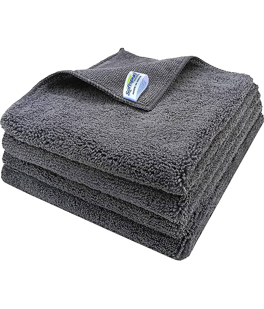 SOFTSPUN Microfiber High Loop Cleaning Cloths, 40x40 cms 4 pcs Towel Set 380 GSM (Grey). Thick Lint & Streak-Free Multipurpose Cloths.