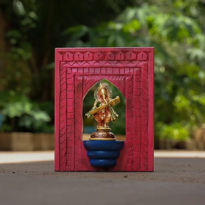 Handcrafted Vintage Brass Lord Ganesh Idol on Wooden Frame