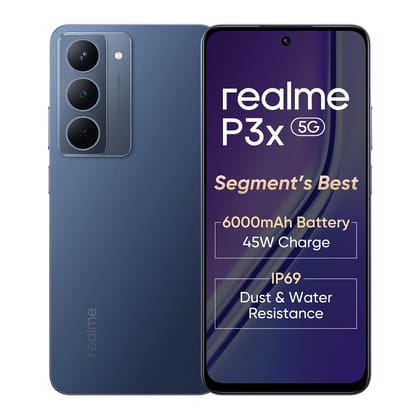 realme P3x 5G Smartphone 6+128GB Midnight Blue,6.72-inch Screen,120Hz Display,6000mAh Battery,45W SuperVOOC, 50MP Camera, MediaTek Dimensity 6400 Processor, IP64 realme P3x 5G Smartphone 6+128GB Midnight Blue,6.72-inch Screen,120Hz Display,6000mAh Batter
