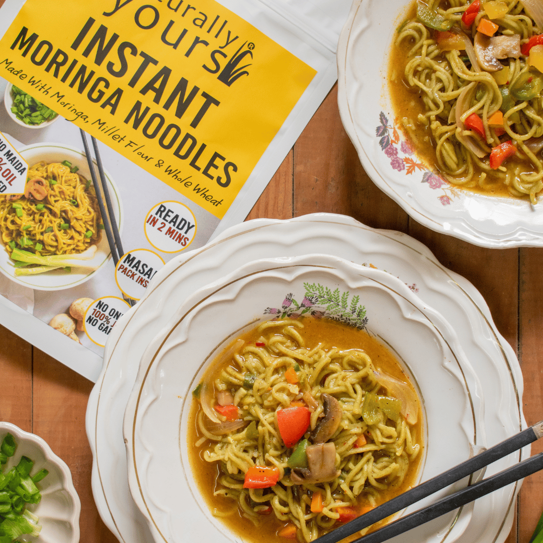 Moringa Instant Ramen Noodles - Rich in Protein, Fiber, & Calcium - Ready in 2 Mins - 175g-Pack of 3