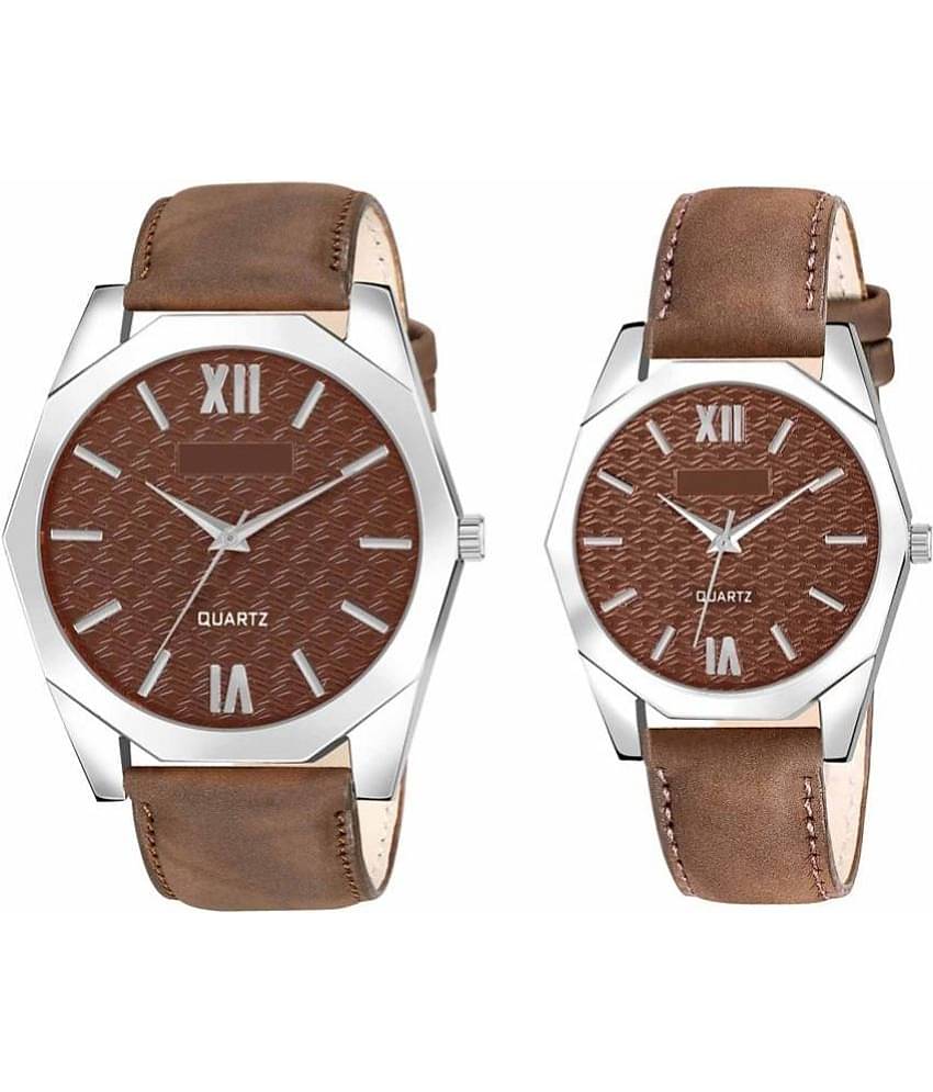 Lorem - Brown Leather Analog Couple's Watch