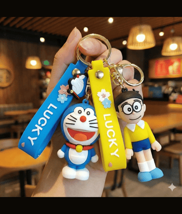 Nobita And Doraemon Silicone Keychain Combo For Bags And Key Holding Key Chain