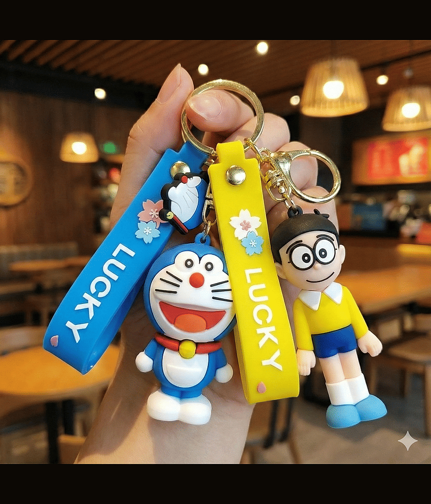 Nobita And Doraemon Silicone Keychain Combo For Bags And Key Holding Key Chain