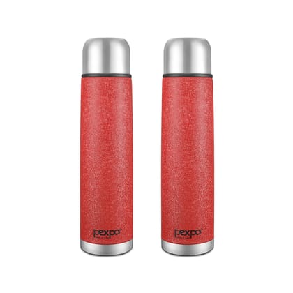 Pexpo 24 Hrs Hot & Cold, 750 ML Stainless Steel Insulated ISI Certified Flask with Jute Bag, Red, Pack of 2, Flamingo | Leak-Proof | Eco-Friendly | Office | Home | Kitchen | Travelling | Hiking Flask