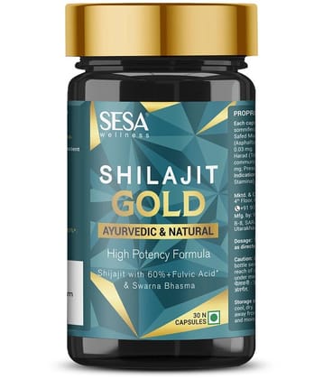 Sesa Shilajit Gold 30 Capsules |  Shilajit with Gold Swarna Bhasma | Helps Boost Stamina & Power | 100% Ayurvedic