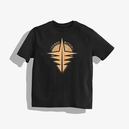 power with in T-Shirt - Round Neck Drop Shoulder Graphic Printed Oversized Cotton T-shirt-S / Black