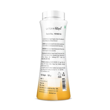 Layer'r Wottagirl Sandal Bliss Perfumed Talc for women | 150g (Pack of 1) Layer'r Wottagirl Sandal Bliss Perfumed Talc for women | 150g (Pack of 1)