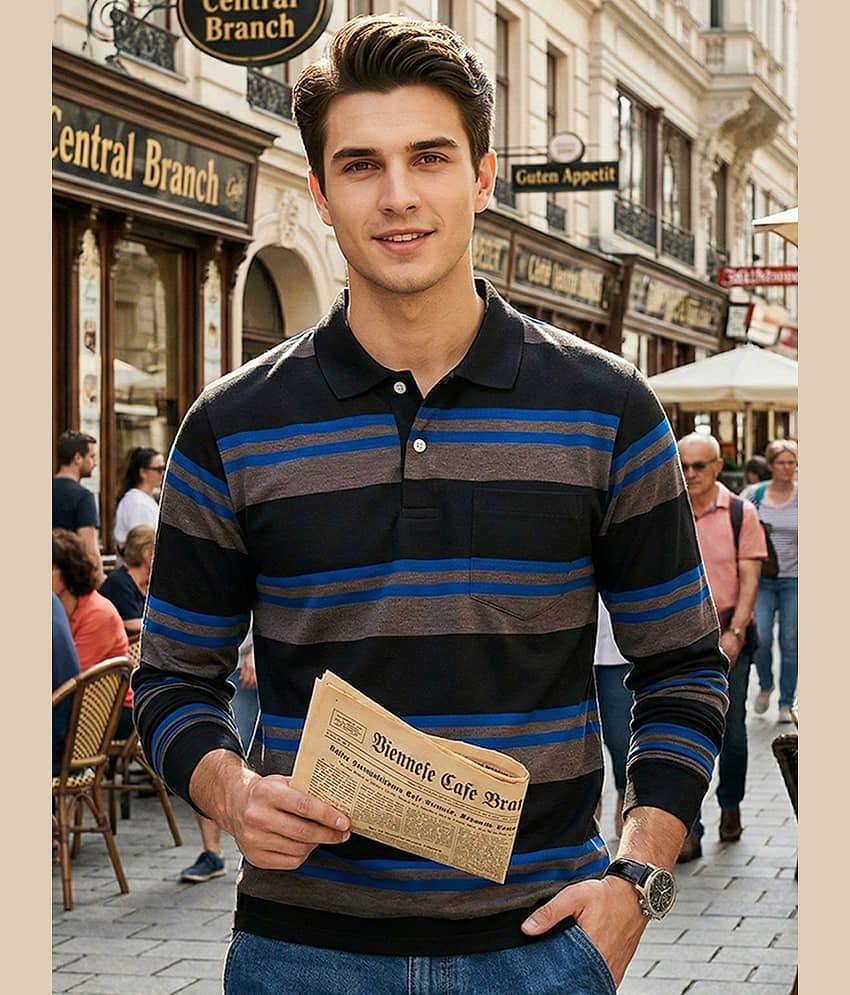 GET GOLF Men Cotton Blend Regular Fit Striped Polo T Shirt ( Multicolor )
