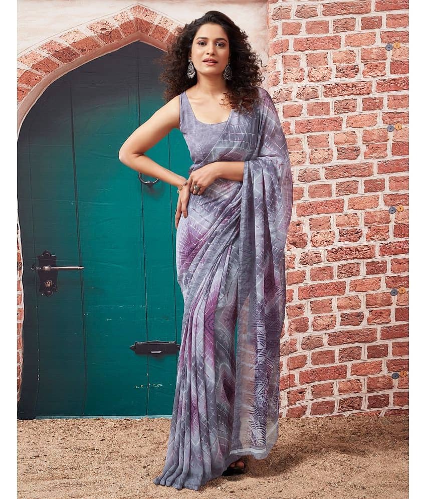 Samah Georgette Printed Saree With Unstitched Blouse Piece ( Grey )