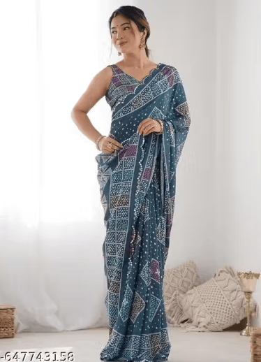 Premium Pure Soft Georgette Saree with Ultra HD Digital Print & Mirror Work Arco Border