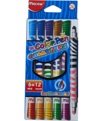 2422Y-YESKART 6 PC  Twin Tip Color Markers  Pen Set - 6 Pcs Color Pen Set, Dual Tip COLOR Pen, Pack of 6  Colors for Art and Craft Work FOR KIDS( 6PC SET 12 COLORS)