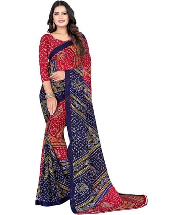 LEELAVATI Georgette Printed Saree With Unstitched Blouse Piece ( Red )